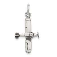 Sterling Silver Antiqued 3-D Airplane Charm view 1