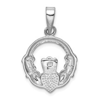Sterling Silver Rhodium-pltd Lab Created Blue Opal Inlay Claddagh Pendant view 4