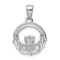 Sterling Silver Rhodium Plated CZ Claddagh Pendant view 4