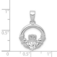 Sterling Silver Rhodium Plated CZ Claddagh Pendant view 3