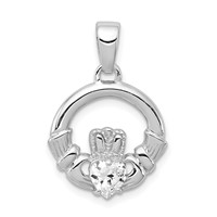 Sterling Silver Rhodium Plated CZ Claddagh Pendant view 1