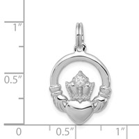 Sterling Silver Rhodium-plated Polished CZ Claddagh Pendant view 4