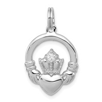 Sterling Silver Rhodium-plated Polished CZ Claddagh Pendant view 1