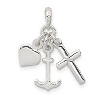 Sterling Silver Polished Anchor Heart and Cross Pendant view 4