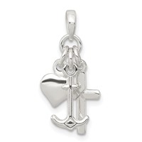 Sterling Silver Polished Anchor Heart and Cross Pendant view 1