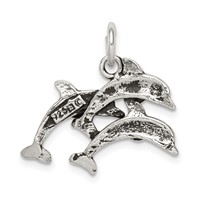 Sterling Silver Antiqued Dolphin Charm view 4