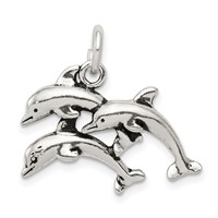Sterling Silver Antiqued Dolphin Charm view 1