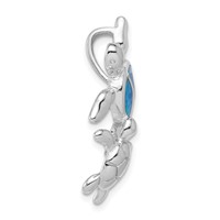 Sterling Silver Rhodium-plated Polished Blue Inlay Created Opal Turtle Slide view 2