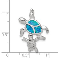 Sterling Silver Rhodium-plated Polished Blue Inlay Created Opal Turtle Slide view 3