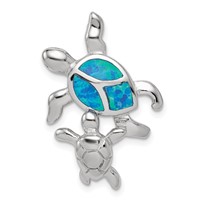 Sterling Silver Rhodium-plated Polished Blue Inlay Created Opal Turtle Slide view 1
