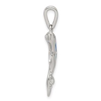 Sterling Silver Rhodium-plated Blue Inlay Created Opal Dolphin Pendant view 2
