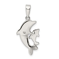 Sterling Silver Rhodium-plated Blue Inlay Created Opal Dolphin Pendant view 3
