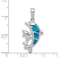 Sterling Silver Rhodium-plated Blue Inlay Created Opal Dolphin Pendant view 4