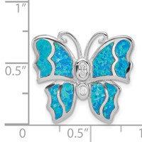 Sterling Silver Rhodium- Plated Inlay Blue Created Opal Butterfly Pendant view 3