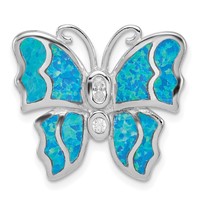 Sterling Silver Rhodium- Plated Inlay Blue Created Opal Butterfly Pendant view 1