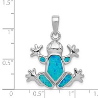 Sterling Silver Rhodium-plated Blue Lab Created Opal Inlay Frog Pendant view 3