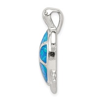 Sterling Silver Rhodium-plated Blue Inlay Created Opal Turtle Pendant view 2