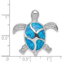 Sterling Silver Rhodium-plated Blue Inlay Created Opal Turtle Pendant view 3