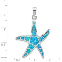Sterling Silver Rhodium-plated Blue Inlay Created Opal Starfish Pendant view 3