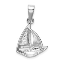 Sterling Silver Rhodium-plated Blue Lab Created Opal Inlay Sailboat Pendant view 4