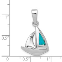 Sterling Silver Rhodium-plated Blue Lab Created Opal Inlay Sailboat Pendant view 3