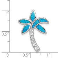 Sterling Silver Rhod-pltd CZ Blue Inlay Created Opal Palm Tree Slide view 3