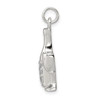 Sterling Silver CZ Wine Champagne Bottle Glass Charm Pendant view 2