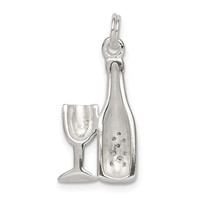 Sterling Silver CZ Wine Champagne Bottle Glass Charm Pendant view 4