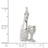 Sterling Silver CZ Wine Champagne Bottle Glass Charm Pendant view 3