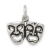 Sterling Silver Antiqued Comedy Tragedy Face Charms view 1