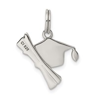 Sterling Silver Rhod-pltd Black Enamel Graduation Cap Diploma Charm view 3