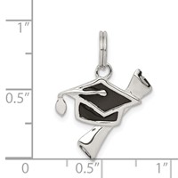 Sterling Silver Rhod-pltd Black Enamel Graduation Cap Diploma Charm view 4