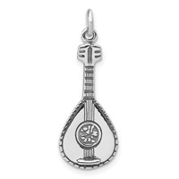 Sterling Silver Antiqued 3D Mandolin Charm view 1