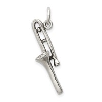 Sterling Silver Antiqued Trombone Charm view 1