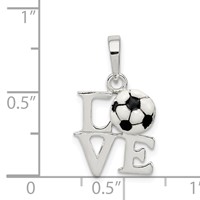 Sterling Silver Polished Enamel Love Soccer Pendant view 3