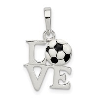 Sterling Silver Polished Enamel Love Soccer Pendant view 1
