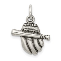 Sterling Silver Antiqued Baseball Glove Bat Charm view 4