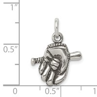 Sterling Silver Antiqued Baseball Glove Bat Charm view 3