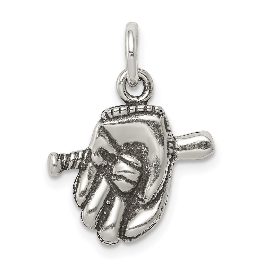 Sterling Silver Antiqued Baseball Glove Bat Charm