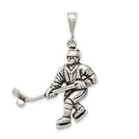 Sterling Silver Antiqued Hockey Player Charm view 1