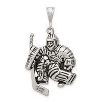 Sterling Silver Antiqued Hockey Player Charm view 1