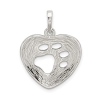 Sterling Silver Polished Heart Pendant with Paw Print view 4