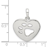 Sterling Silver Polished Heart Pendant with Paw Print view 3