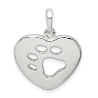 Sterling Silver Polished Heart Pendant with Paw Print view 1