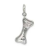 Sterling Silver Rhodium-plated CZ Dog Bone Top Dog Charm view 4