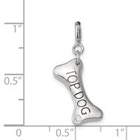 Sterling Silver Rhodium-plated CZ Dog Bone Top Dog Charm view 3