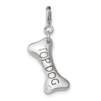 Sterling Silver Rhodium-plated CZ Dog Bone Top Dog Charm view 1