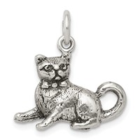 Sterling Silver Antiqued Cat Charm view 1
