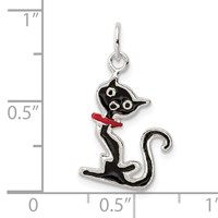 Sterling Silver Black Enameled Cat Charm with Red Collar view 4