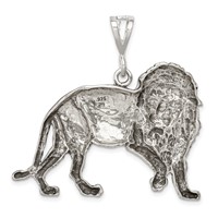 Sterling Silver Antiqued Polished Large Lion Pendant view 4